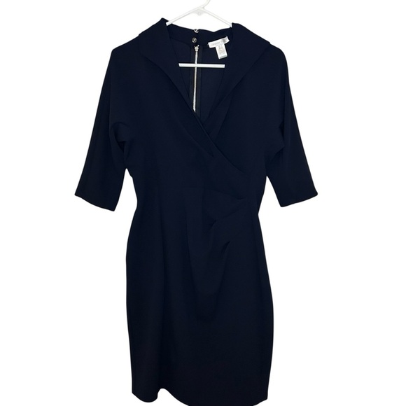 London Times Faux Wrap Dress Dark Blue Elegant size 8 - Picture 2 of 12